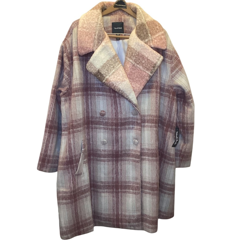ModCloth Pink Plaid Wool Blend Double Breasted Coat Plus Size 4X New With Tags